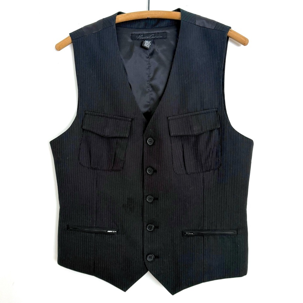 Kenneth Cole New York Black Pinstripe Button Vest Size S